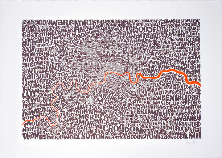 Map of Greater London (Neon orange/Bark)